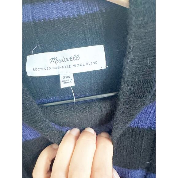 NWT Madewell 100% Recycled Cashmere XXS Blue Black Stripe - Picture 3 of 5